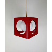 Space Age Ceiling Lamp, Richard Essig, Red Minimalistic Cube Design, 1970S, Retrofuturistic Germany, Sputnik Design von LampaPaloozaa