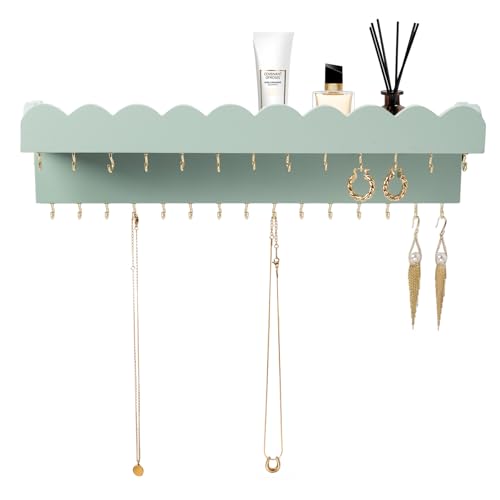 Lampaggio Hanging Jewelry Organizer with 28 Hooks and Cosmetics Shelf, Earrings and Rings, Green Lampaggio Hanging Jewelry Organizer with 28 Hooks and Cosmetics Shelf, Earrings and Rings, Green von Lampaggio
