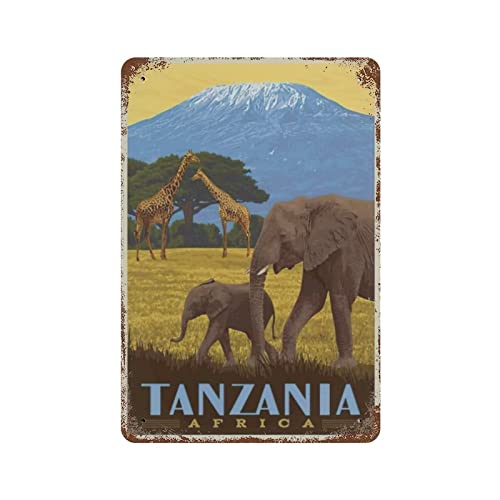 Blechschild im Vintage-Retro-Stil, Weltreise, Tansania, Afrika, Metall, Bar, Club, Café, Bar, Zuhause, Wandkunst, Dekoration, Elefant, Tierliebhaber, Zuhause, Garage, Männerhöhle, Dekoration, von Lampart