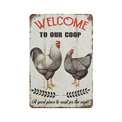 Lustiges Zitat Bauernhaus Huhn Metall-Blechschild Wanddekoration – Vintage Welcome to Our Coop Farm Blechschild für Zuhause, Bauernhof, Küche, Dekoration, Geschenke, Vintage-Geschenke für Frauen von Lampart