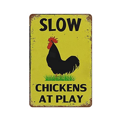 Metall-Blechschild mit Aufschrift "Slow Chickens at Play", Vintage-Blechschild, für den Innen- und Außenbereich, Wanddekoration für Zuhause, Bauernhaus, Zaun, Wanddekoration, Geschenk für Familie Metall-Blechschild mit Aufschrift "Slow Chickens at Play", Vintage-Blechschild, für den Innen- und Außenbereich, Wanddekoration für Zuhause, Bauernhaus, Zaun, Wanddekoration, Geschenk für Familie von Lampart
