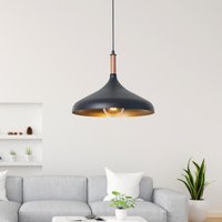 Moderne Schwarze Hängeleuchte Mit Goldenem Interieur Und Holzakzent - Mid Century Industrie-Hängelampe Für Küche, Esszimmer Oder Wohnraum von LampelDesign