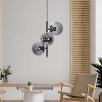 Moderner Rauchglas-Leuchter Mit Chrom Und Schwarzem Metallkörper, 3 Globe Pendelleuchte Für Esszimmer, Industrielle Hängende Deckenleuchte von LampelDesign