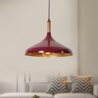 Skandinavisch Inspirierte Rot & Gold Pendelleuchte Mit Holzdetail - Moderne Verstellbare Deckenlampe von LampelDesign