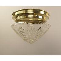 Brass Ceiling Lamp With Lead Crystal Shade, 1920S, Messing-Deckenlampe Mit Bleikristallschirm, Um 1920 von LampenBarabas