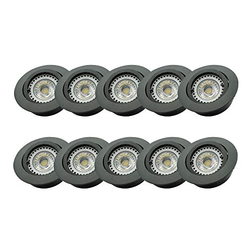 Lampenlux LED Einbaustrahler schwenkbar ultra flach Deckeneinbaustrahler Spot dimmbar Warmweiß 2700K IP20 (Schwarz matt, 10er Set) von Lampenlux