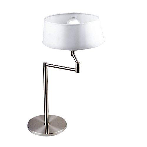 Lampenlux LED Stofflampe Stanela schwenkbar Innebleuchtung Weiß Nickel Deko (Tischlampe: Ø28cm; Höhe 56cm) von Lampenlux