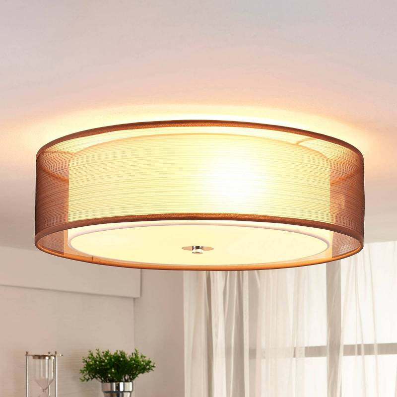 Lindby Deckenlampe Tobia, braun, Textil, Ø 50 cm, E27 von LINDBY