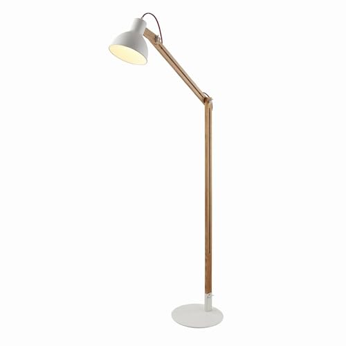 Lampenwelt Stehlampe skandinavisch Holz Metall weiß, Standleuchte, Leselampe-Stehlampe für Wohnzimmer, Esszimmer, Schlafzimmer von Lampenwelt