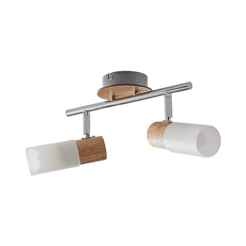 Lindby Deckenlampe Glas, Holz, Deckenstrahler schwenkbar und drehbar, 2x E14 max. 4,5W, ohne Leuchtmittel, Deckenleuchte, Deckenspot, Spot, Strahler von Lampenwelt