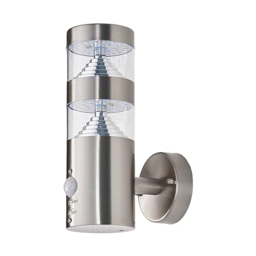 Lindby Edelstahl LED Wandlampe aussen mit Bewegungsmelder, Aussenwandleuchte spritzwassergeschützt IP44, 1x 8,1W LED, warmweiß (3.000K) von Lampenwelt