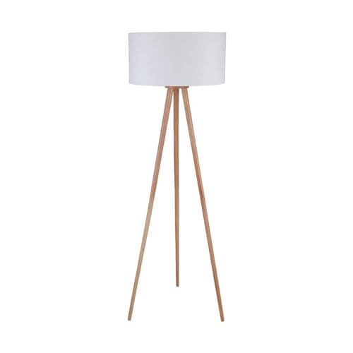 Lindby Stehlampe Dreibein Stoff weiß, Holz hell, mit Fußschalter, Tripod Textil Stehleuchte Wohnzimmer, Wohnzimmerlampe 1x E27 max. 60W, ohne Leuchtmittel von Lampenwelt