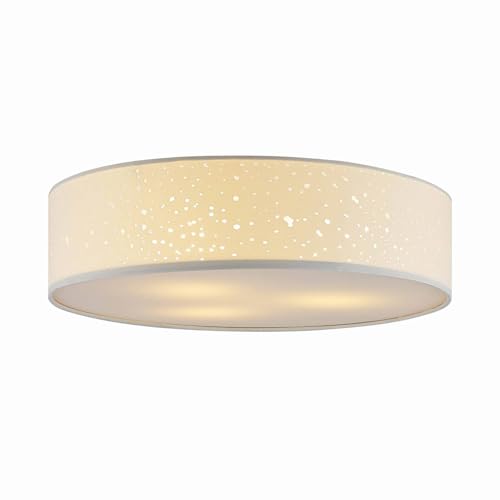 Lindby Stoff Deckenlampe rund 50,5 cm, weiß, Textil-Sternenhimmel, 3x E27 max. 60W, ohne Leuchtmittel, Textil Deckenleuchte Schlafzimmer von Lindby