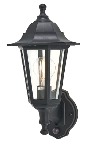 Lindby Wandlampe aussen mit Bewegungsmelder, Aussenwandleuchte Laterne schwarz, spritzwassergeschützt IP44, 1x E27 max. 60W, ohne Leuchtmittel von Lampenwelt