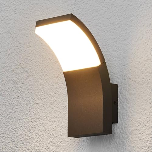 Lucande LED Wandleuchte außen 'Timm' (spritzwassergeschützt) (Modern) in Schwarz aus Aluminium (1 flammig,) - LED-Außenwandleuchten Wandlampe, Led Außenlampe, Outdoor Wandlampe für von Lampenwelt