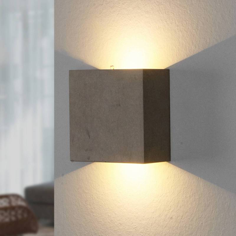 Lindby LED-Wandleuchte Yva, grau, Beton, 13 x 13 cm, up/down von LINDBY