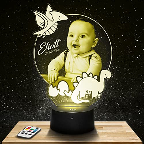 Lampephoto.fr Personalisierte Nachtlicht LED Dino für baby mit foto. Geschenk baby Nachtlicht 7/16 farben touch dimmbar. Babyzimmer Deko. Geburtsgeschenk. Taufgeschenk Geschenke baby nachtlampe. von Lampephoto.fr