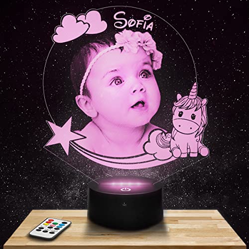 Lampephoto.fr Personalisierte Nachtlicht LED Einhorn Stern für kinder mit foto. Geschenk mädchen Nachtlicht 7/16 farben touch dimmbar Kinderzimmer Deko Geschenke mädchen nachtlampe von Lampephoto.fr