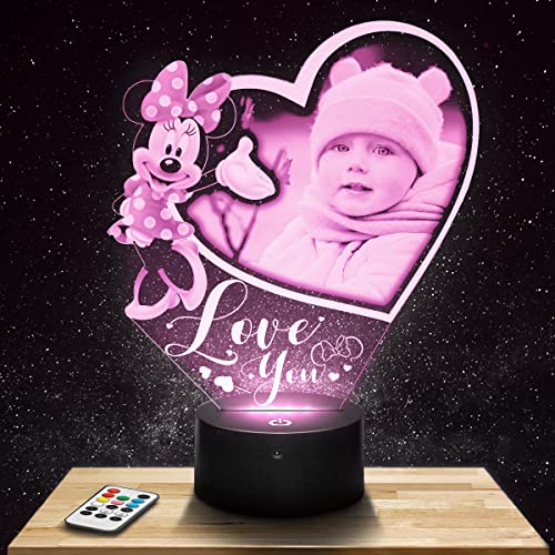 Lampephoto.fr Personalisierte Nachtlicht LED Minnie Maus für kinder mit foto. Geschenk mädchen Nachtlicht 7/16 farben touch dimmbar Kinderzimmer Deko Geschenke mädchen nachtlampe von Lampephoto.fr