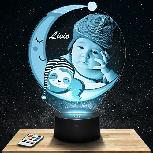 Lampephoto.fr Personalisierte Nachtlicht LED Mond für baby mit foto. Geschenk baby Nachtlicht 7/16 farben touch dimmbar. Babyzimmer Deko. Geburtsgeschenk. Taufgeschenk Geschenke baby nachtlampe. von Lampephoto.fr