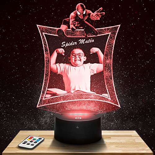 Lampephoto.fr Personalisierte Nachtlicht LED Spiderman für kinder mit foto. Geschenk jungen Nachtlicht 7/16 farben touch dimmbar Kinderzimmer Deko Geschenke jungen nachtlampe von Lampephoto.fr