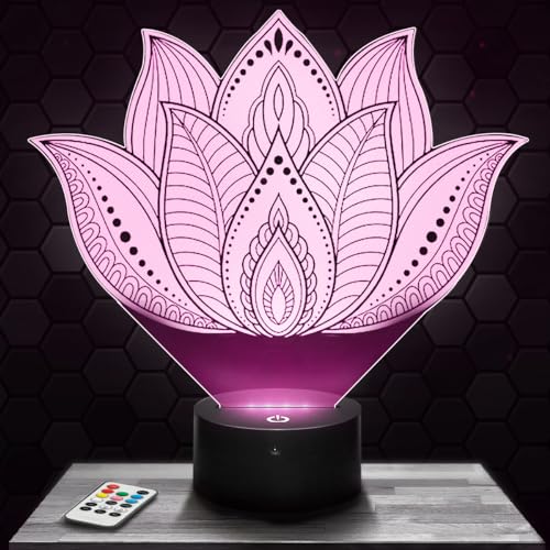 Nachttischlampe - Touch-Nachtlicht Lotus Blume Pflanze 3D-LED-Lampe Illusion, Geschenkidee Weihnachten Geburtstag Junge und Mädchen Nachttischlampe Kinder- oder Erwachsenenzimmer von Lampephoto.fr
