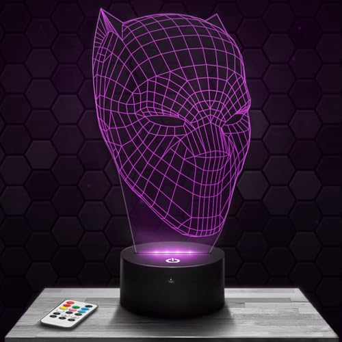 Nachttischlampe - Touch-Nachtlicht Masque Black Panther 3D-LED-Lampe Illusion, Geschenkidee Weihnachten Geburtstag Junge und Mädchen Nachttischlampe Kinder- oder Erwachsenenzimmer von Lampephoto.fr