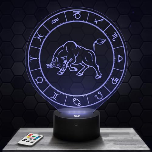 Lampephoto.fr Nachttischlampe - Touch-Nachtlicht Sternzeichen - Stier 3D-LED-Lampe Illusion, Geschenkidee Weihnachten Geburtstag Junge und Mädchen Nachttischlampe Kinder- oder Erwachsenenzimmer von Lampephoto.fr