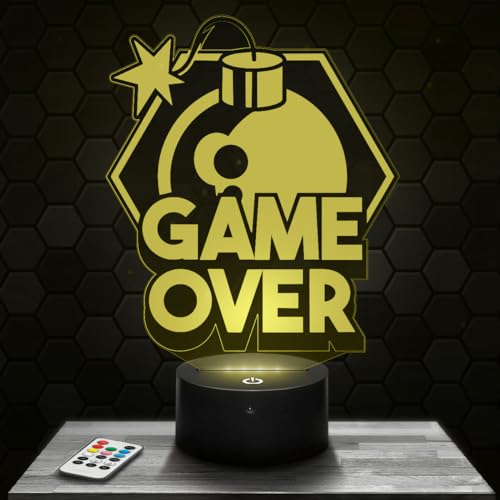 Nachttischlampe Game Over Bombe Gamer Videospiel Dekoration für Jungenzimmer 3D Game Over Bombe Videospiel Geschenkidee für eine gedämpfte. Originelles für Jugendliche. von Lampephoto.fr