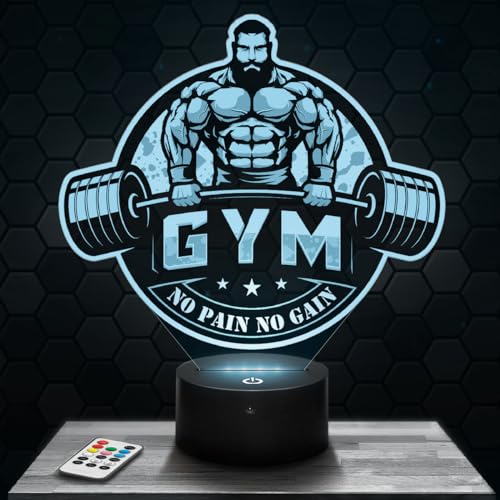Nachttischlampe Logo Gym No Pain No Gain Gym, Geschenkidee Dekoration Fitness Bodybuilding Schreibtischlampe Wohnzimmer Idee Weihnachten für Logo Gym No Pain No Gain Bodybuilding-Fans. TOP von Lampephoto.fr