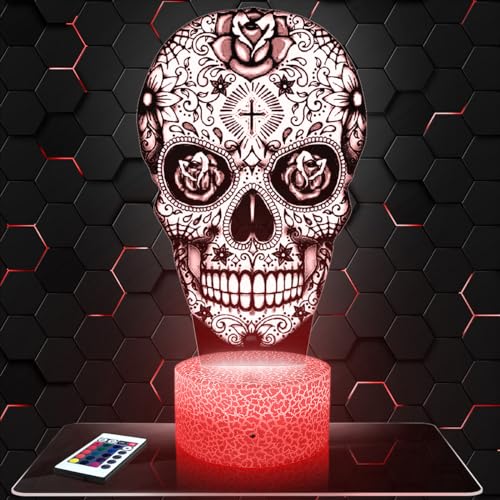 Nachttischlampe - Touch-Nachtlicht Calavera 3D-LED-Lampe Illusion, Geschenkidee Weihnachten Geburtstag Junge und Mädchen Nachttischlampe Kinder- oder Erwachsenenzimmer TOP von Lampephoto.fr