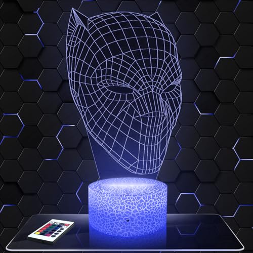 Nachttischlampe - Touch-Nachtlicht Masque Black Panther 3D-LED-Lampe Illusion, Geschenkidee Weihnachten Geburtstag Junge und Mädchen Nachttischlampe Kinder- oder Erwachsenenzimmer von Lampephoto.fr