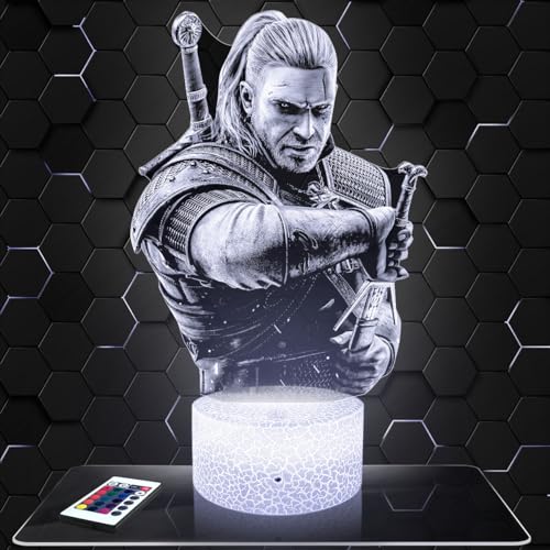 Nachttischlampe Wit cher Geralt Dekoration Jungenzimmer Gaming Gamer Videospiele Geschenkidee Geschenkidee Stimmungslicht Nachttischlampe Schreibtischlampe Geschenkidee Teenager Original TOP von Lampephoto.fr