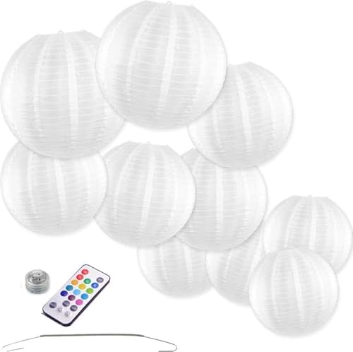 10 x Nylon Lampions - Weiß - inkl. LED mit Fernbedienung inkl. Federhaken - Gartenbeleuchtung für draußen von Lampion-Lampionnen