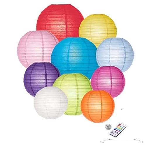 10 x Papier Lampions - Bunte Farbe Mix - Inkl. LED mit Fernbedienung - Inkl. Haken 10 x Papier Lampions - Bunte Farbe Mix - Inkl. LED mit Fernbedienung - Inkl. Haken von Lampion-Lampionnen