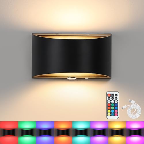 Lampop Wandleuchte Innen, Wandleuchte Ohne Stromanschluss, USB-C Aufladbare, Touch Control & Fernbedienung, 12 RGB & 3 Helligkeit, Magnetisch kabellose Wandlampe für Schlafzimmer Wohnzimmer, Schwarz von Lampop