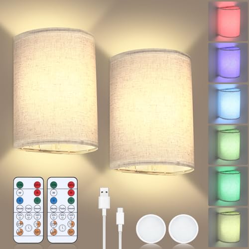 Lampop Wandleuchte Innen 2 Stück USB Wandleuchte Ohne Stromanschlus Wandleuchte mit Fernbedienung Dimmbar RGB Wandlampe 18 Farben Ambiente Beleuchtung mit Timer-Funktion Kabellose Wandleuchten von Lampop