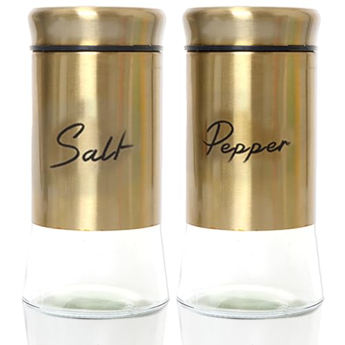 150 ml Glassalz und Pfefferschüttler Set, Edelstahl Deckel nachfüllbar Gewürz Shaker für Kitchen Restaurant, Gold von Lamppdcor