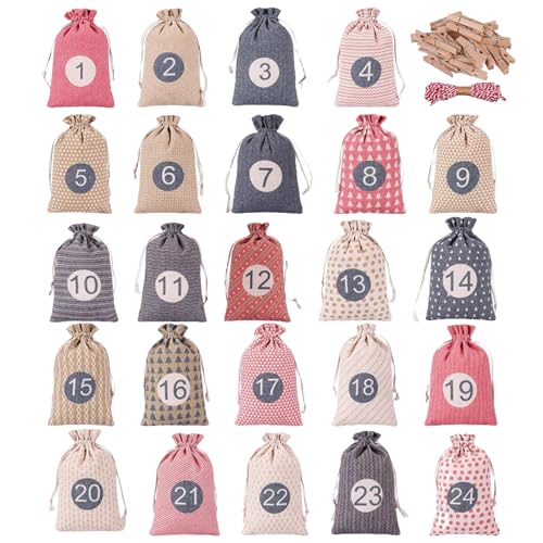 24 Tage DIY -Adventskalender -Taschen nummerierte leere Kordelstring -Abschlusskalender für Mantel Weihnachtsbaum 24 Tage DIY -Adventskalender -Taschen nummerierte leere Kordelstring -Abschlusskalender für Mantel Weihnachtsbaum von Lamppdcor