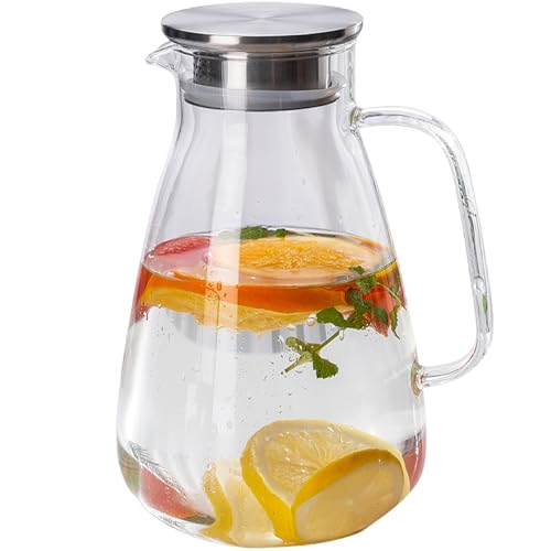 Glasbehälter für Flüssigkeiten 2, 6 -l -Krug mit Deckelauslauf transparenter Karaffe für heiße kalte Limonadensafttee von Lamppdcor