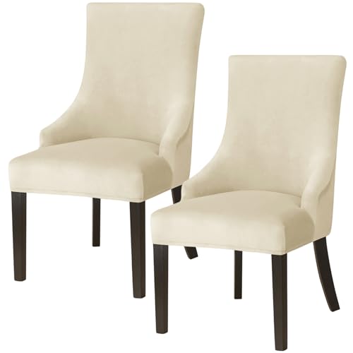 Lamppdcor 2PCS Beige Akzentstuhlabdeckungen mit Armen, staubdichtem elastischen Samt -Essstuhlabdeckungen für Wohnzimmer, Büro, Zuhause von Lamppdcor