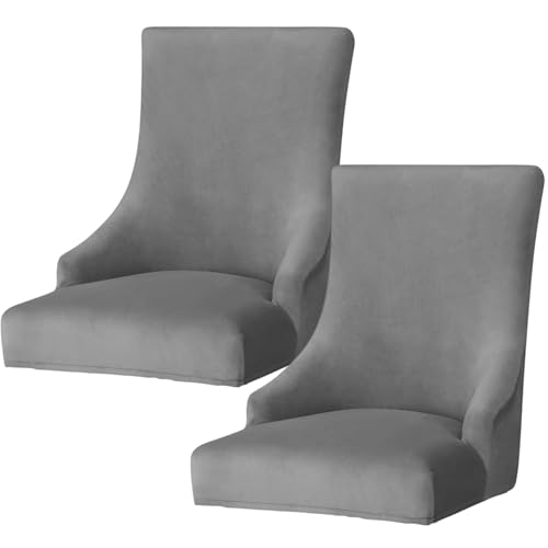 Lamppdcor 2pcs Dunkelgrau Akzent -Stuhlabdeckungen mit Armen, staubdichtem elastischen Samt -Essstuhlabdeckungen für Wohnzimmer, Büro, Zuhause von Lamppdcor