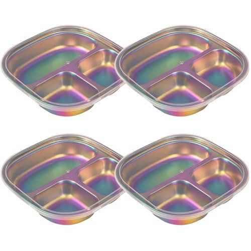 Lamppdcor 4pcs Edelstahl -Portionskontrollplatten, 3 Abteilungen geteilte Kinderplatten mit Deckel, die für die Heimschule nicht giftig sind von Lamppdcor