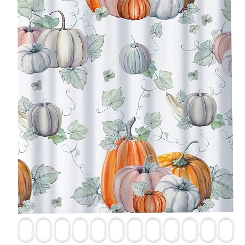 Lamppdcor 71 x 71 Zoll wasserdichtes Erntedankfest -Kürbis -Duschvorhang mit Haken - Badezimmerdekor für Herbsterntezeit (Stil 1) von Lamppdcor