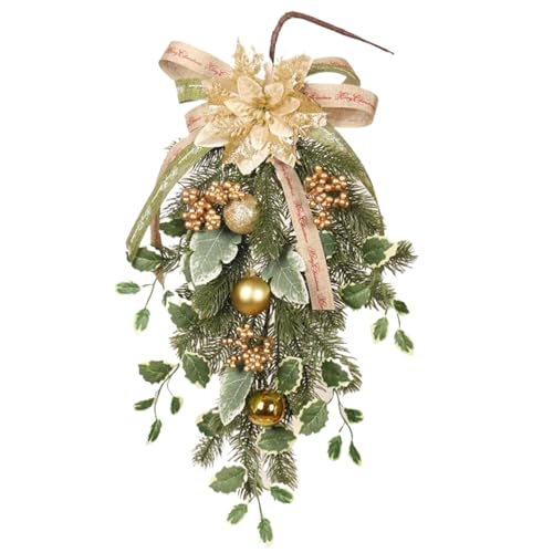 Weihnachtss Swag 16x20 Zoll Gold künstlicher Tränen von Tränenhänge mit Blume, Beeren, Weihnachtsball und Blättern für die Haustür, Treppe, Fensterurlaubsdekoration von Lamppdcor
