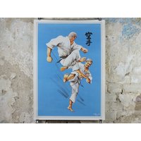 Vintage Karate Poster, Kampfsport Mit Einem Fliegenden Tritt Von J Milom, Manchester, Dojo Sport, Wandkunst Dekor 1960Er Jahre von Lampposted