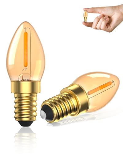 Lamptobe 0,5W Mini E14 Glühbirnen, Vintage Kleine Schraube LED-Glühbirnen 2200K Warmweiße Salzlampenlampen, C7 Kerze Niedrige Watt Nachtlichtbirne (2er Pack) von Lamptobe