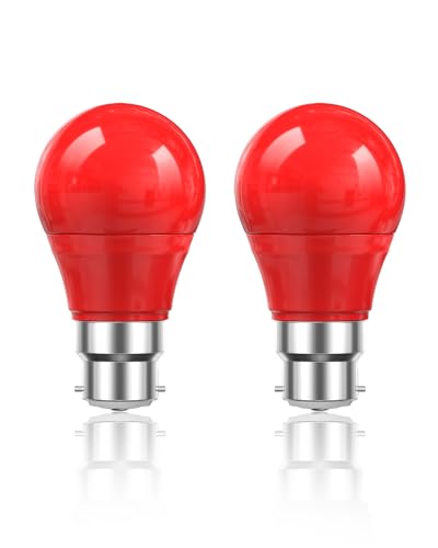 Lamptobe 5 W B22 LED-Glühbirne, rot, entspricht 50 W, B22 rote Bajonett-Glühbirnen, geeignet für Halloween, Weihnachtsdekoration, Party, Bars, nicht dimmbar, 2er-Pack von Lamptobe