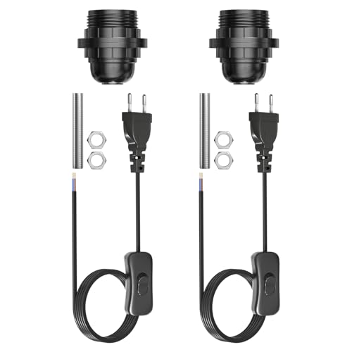 Lamptobe DIY E27 Lampenfassung Kit Für Tischlampen Und Hängelampen E27 Mit Schalter Und Gewindestange,e27 Fassung Mit 1.8M Kabel DIY Lampenfassung-Schwarz 2er Pack von Lamptobe