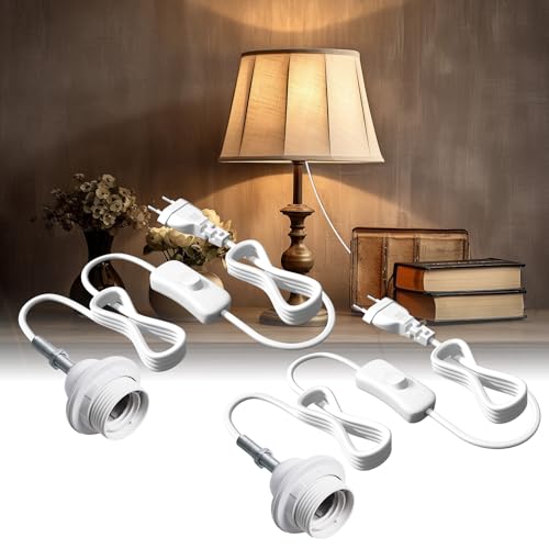 Lamptobe DIY Lampe mit Kabel, E27 Lampenfassung Kit Für Tischlampen E27 Fassung Mit 1.8M Kabel DIY Lampenfassung mit Schalter - Weiß - 2er pack von Lamptobe